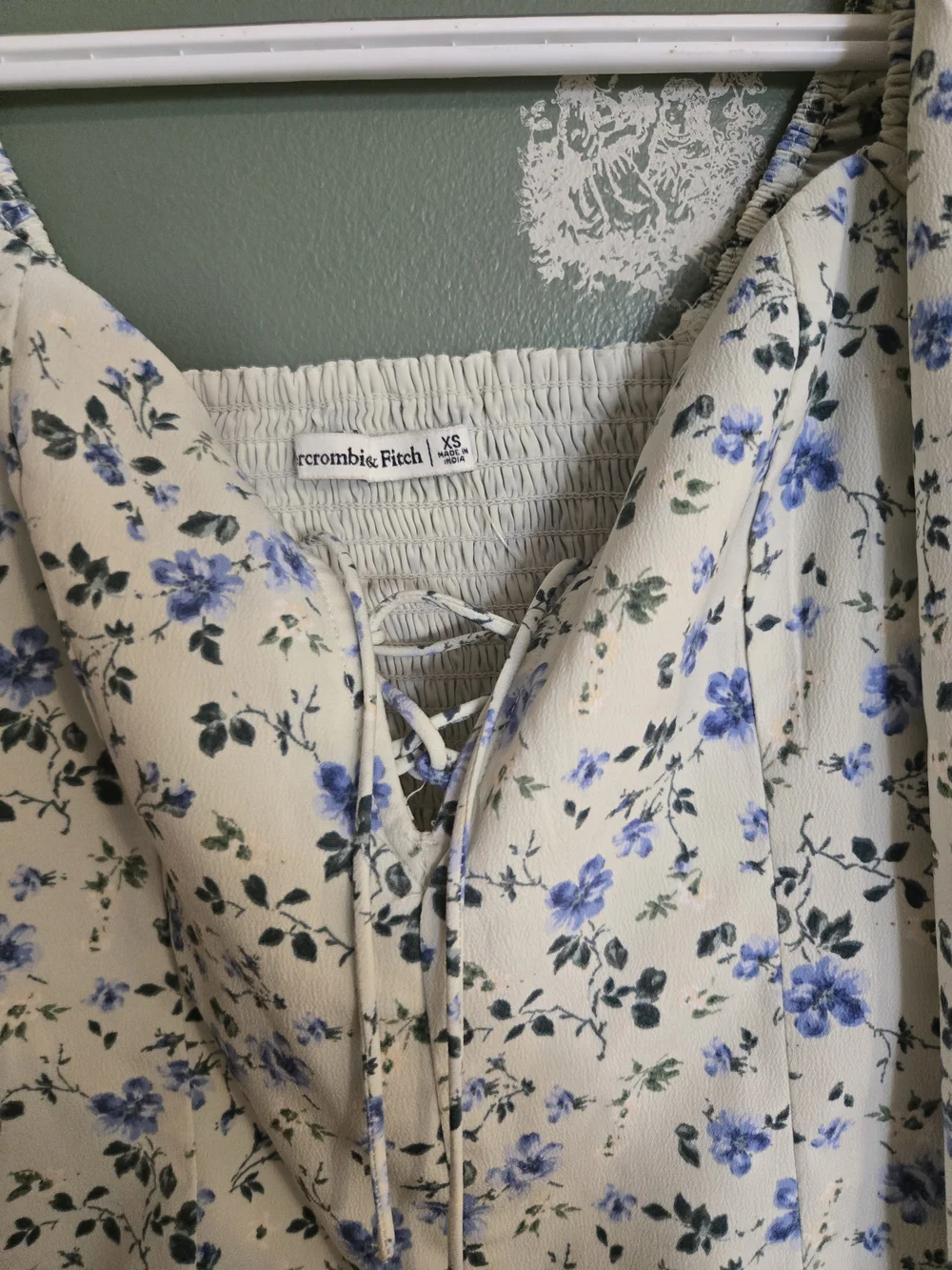 Abercrombie & Fitch Cream Blouse with Blue Floral Lace-Up Front